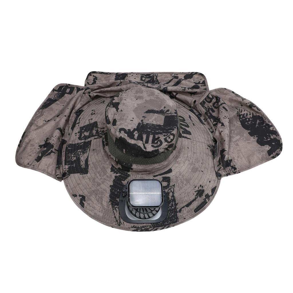 Sun Hat with Solar Fan 3 Wind Speeds Outdoor UPF50 Sun Hat Wide Brim Fishing Hat with Neck Flap USB Charging