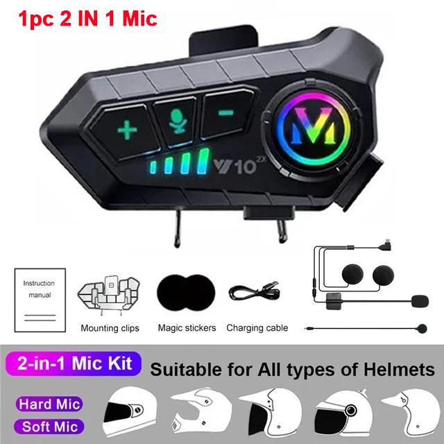 1/2Pcs Y10 Motorcycle Intercom Bluetooth Headset 300M Helmet Moto Intercomunicador For 2 Riders Voice Control Earphone 2000Mah