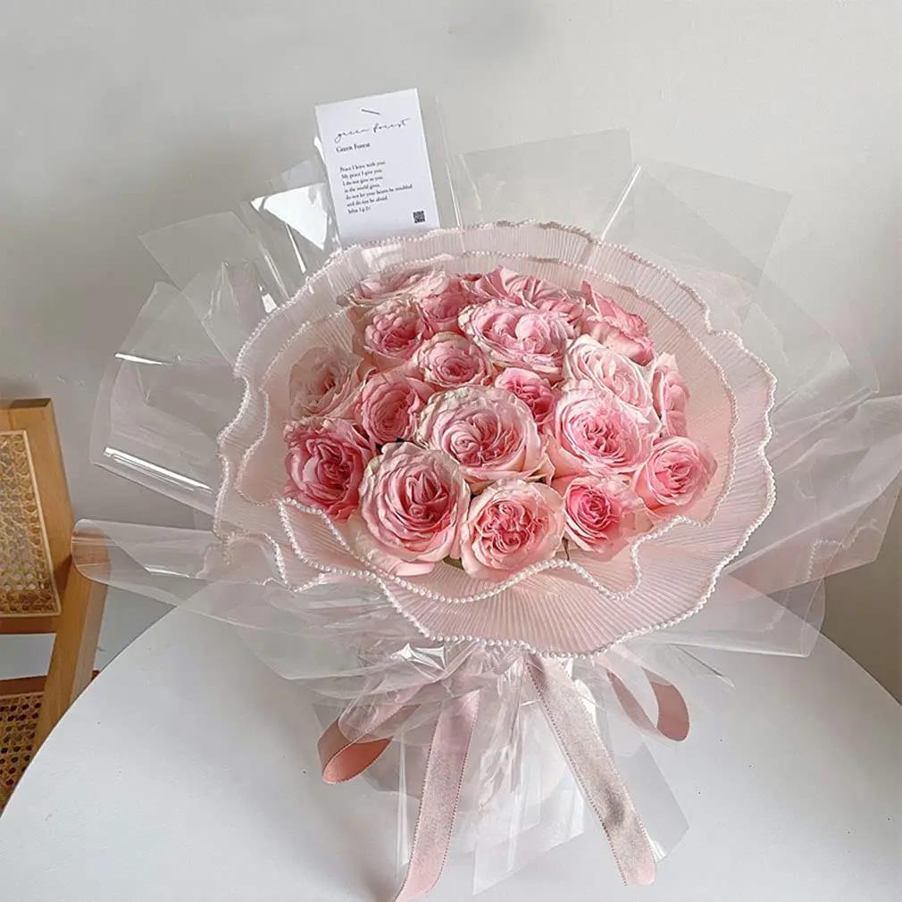 Pearl-edged bouquet wrapping paper, mesh flower wrapping paper, bouquet wrapping mesh paper, wrinkled wave mesh, Valentine's Day