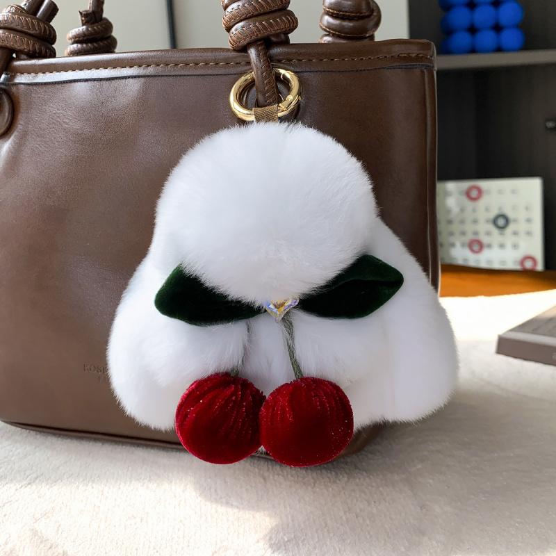 Cute Plush Rabbit Keychain With Bow Doll Keyring Soft Stuffed Animal Bag Charm Real fur Bunny Pendant Accessory for Girls Gifts