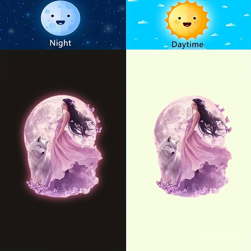 Glow-In-The-Dark Moonlight Fairy Wolf Toilet Sticker Toilet Lid Decoration Wall Decal Self-Adhesive Removable Luminous Decals