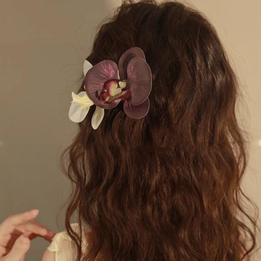 Shark Clip Flower Hair Claw Ponytail Clip Large Shark Clip Cute Butterfly Orchid Hair Clip  Female