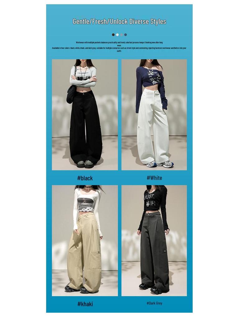 2026 Spring Women's High-Waisted Slimming Cargo Trousers - Loose Wide-Leg Style