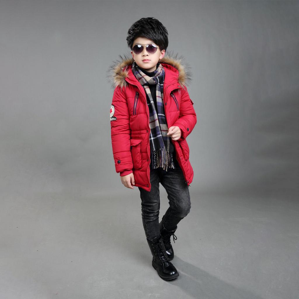 Dicke Warme Winter Jungen Jacke Lang Kapuze Oberbekleidung Junge Kinder Windbreaker Mantel