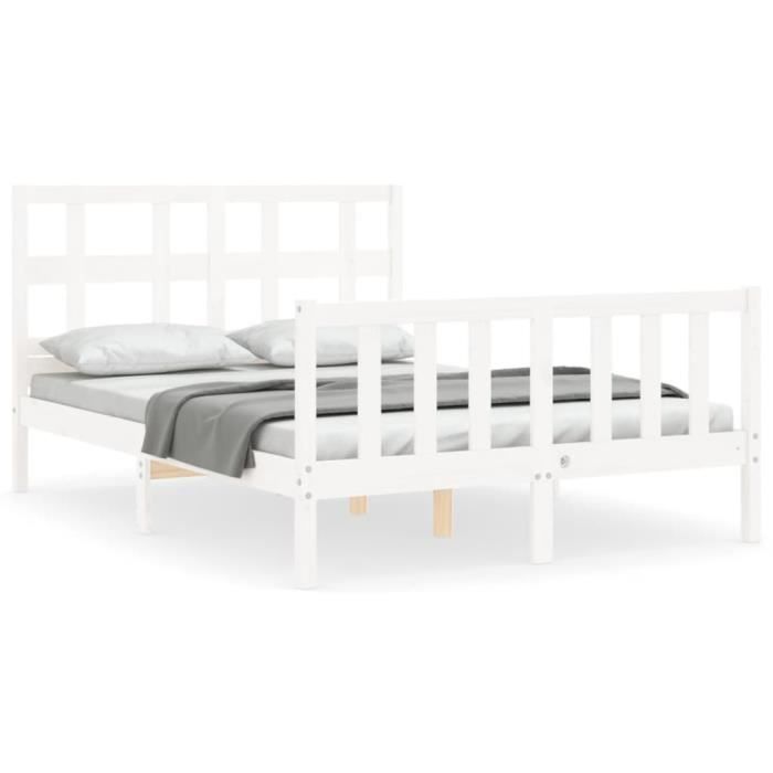 VidaXL Bed Frame with Headboard White Small Double Solid Wood 3192982