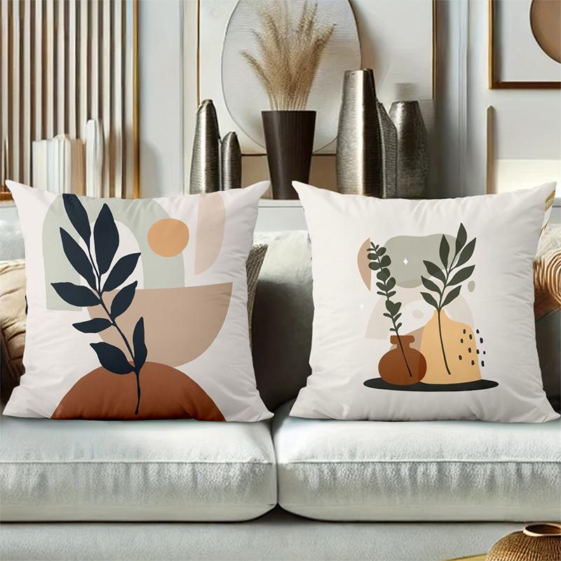 Modern Plant Vase Pattern Decorative Cushion Covers Polyester Pillowcase, Sofa Decorative Cushion Cov Headboard Pillow