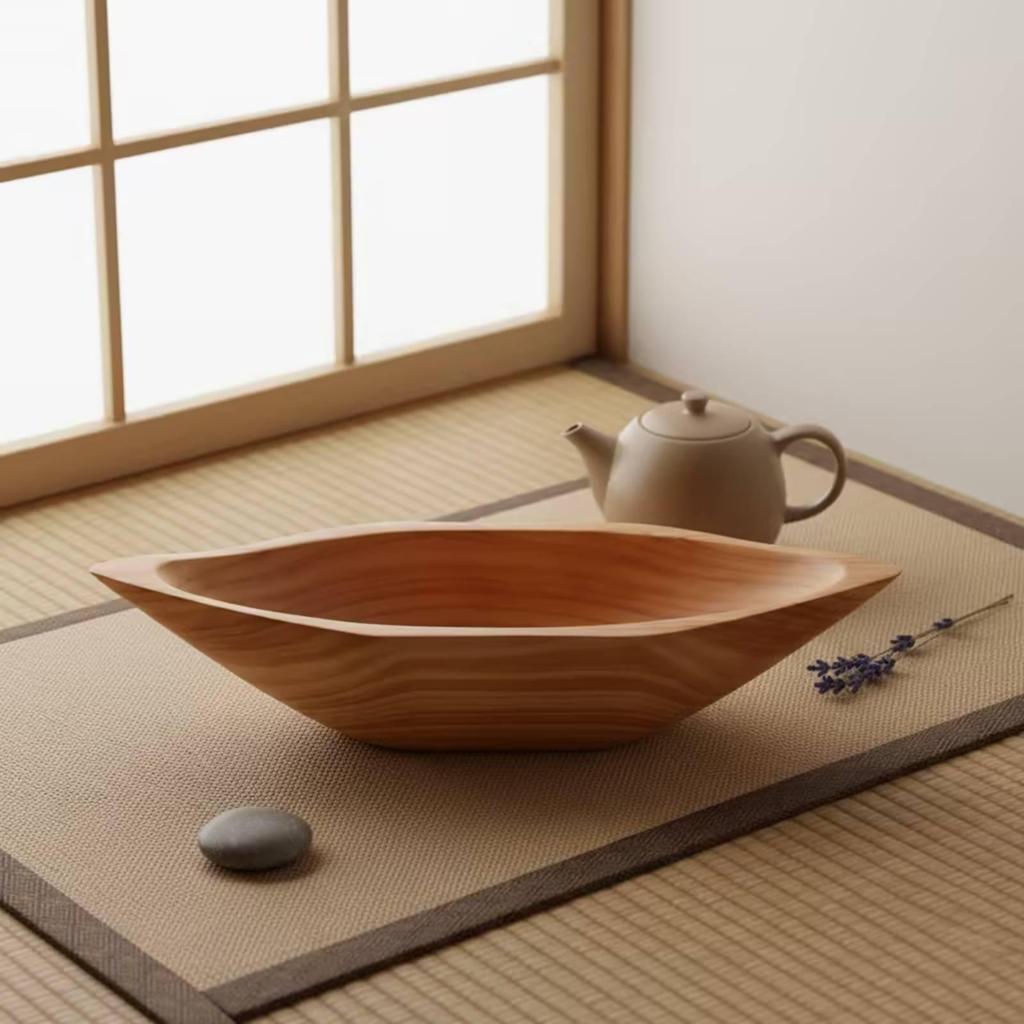 Acacia Wood Tray Elongated BoatShaped Rustic Wooden Fruit Bowl for Dining Table, Home Decor