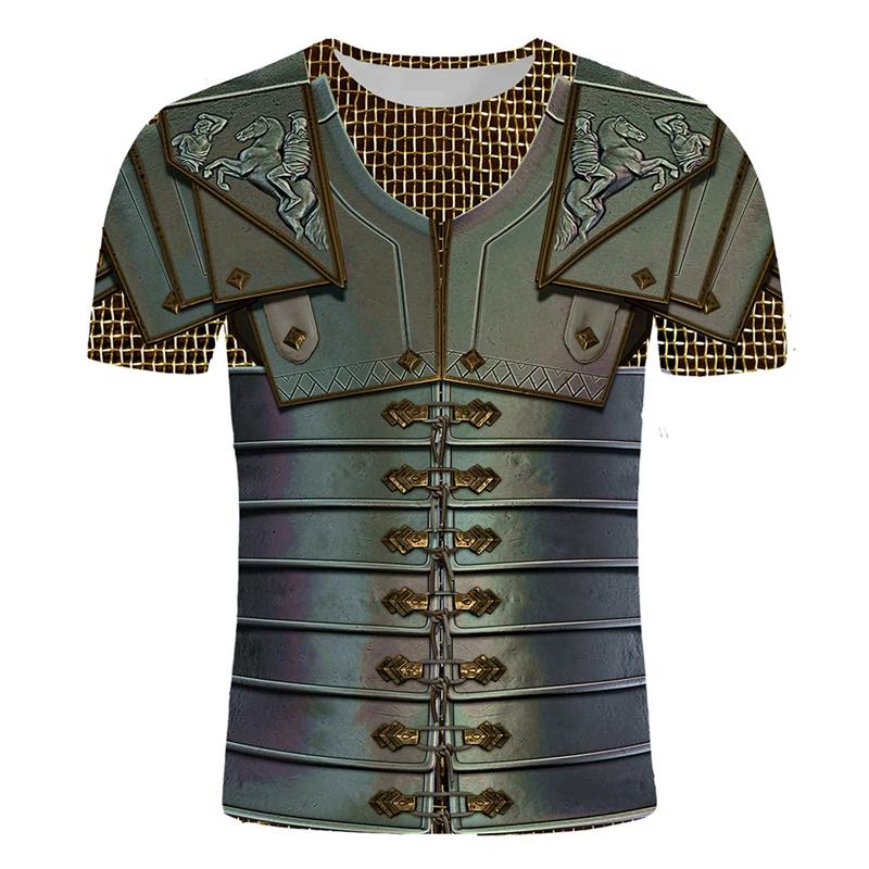 T-shirt Sportiva da Uomo a Maniche Corte Traspirante ad Asciugatura Rapida con Stampa 3D Medievale di Armatura da Cavaliere, Abbigliamento Trendy Street Casual Cosplay