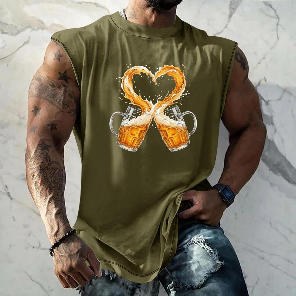 Men Sleeveless Tank Top Loose Fit Casual Streetwear Summer Muscle Shirt Beer Festival Graphic Print Lightweight Breathable Vest