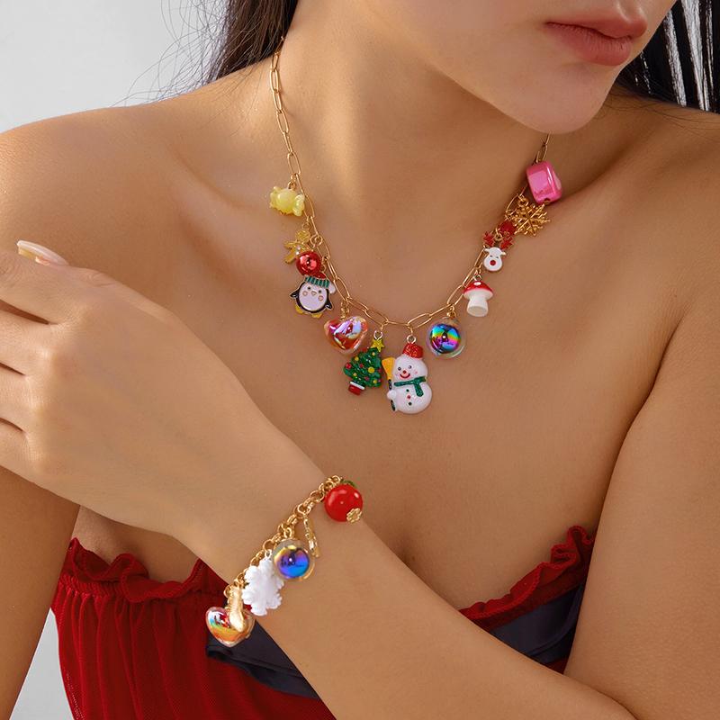 Julgransklockor Hänge Armband För Kvinnor Trendiga Älgar Snöflingor Gåvor Käpp Stjärna Zirkon Kedja Festival Party Smycken Gåva