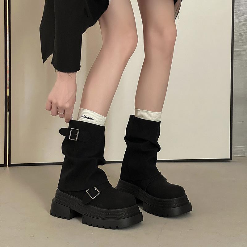 Vintage British style belt buckle thick-soled Martin boots women's 2025 autumn and winter new thin pile short boots fashion boots