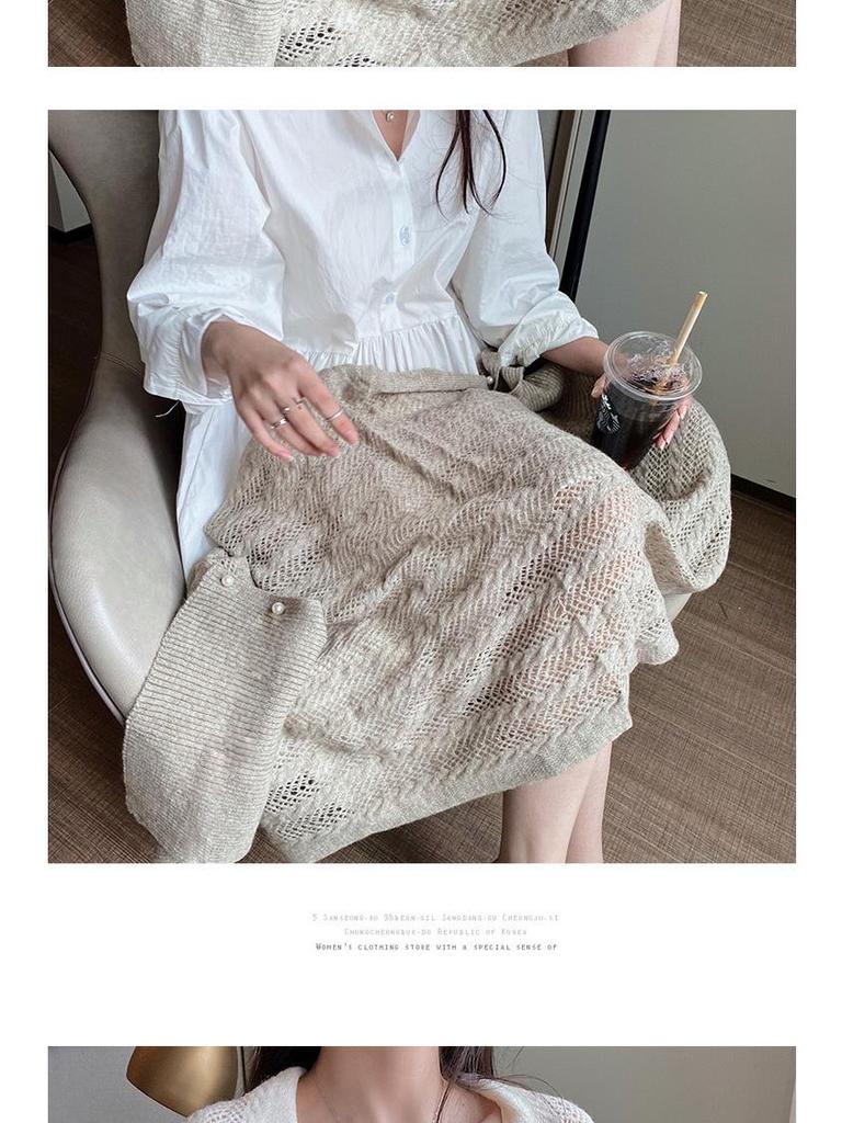 Korean-Style Pearl Sleeve Knit Shawl: Women's Early Autumn Office Cardigan & Two-Way Scarf