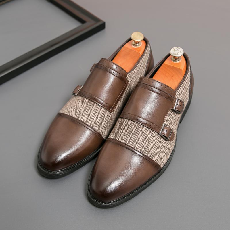 Fashion Italian Design Men Dress Shoes Fashion Leather Monk Buckle Strap Pointed Toe Men Shoes Classic Versatile Comfy Business Shoes