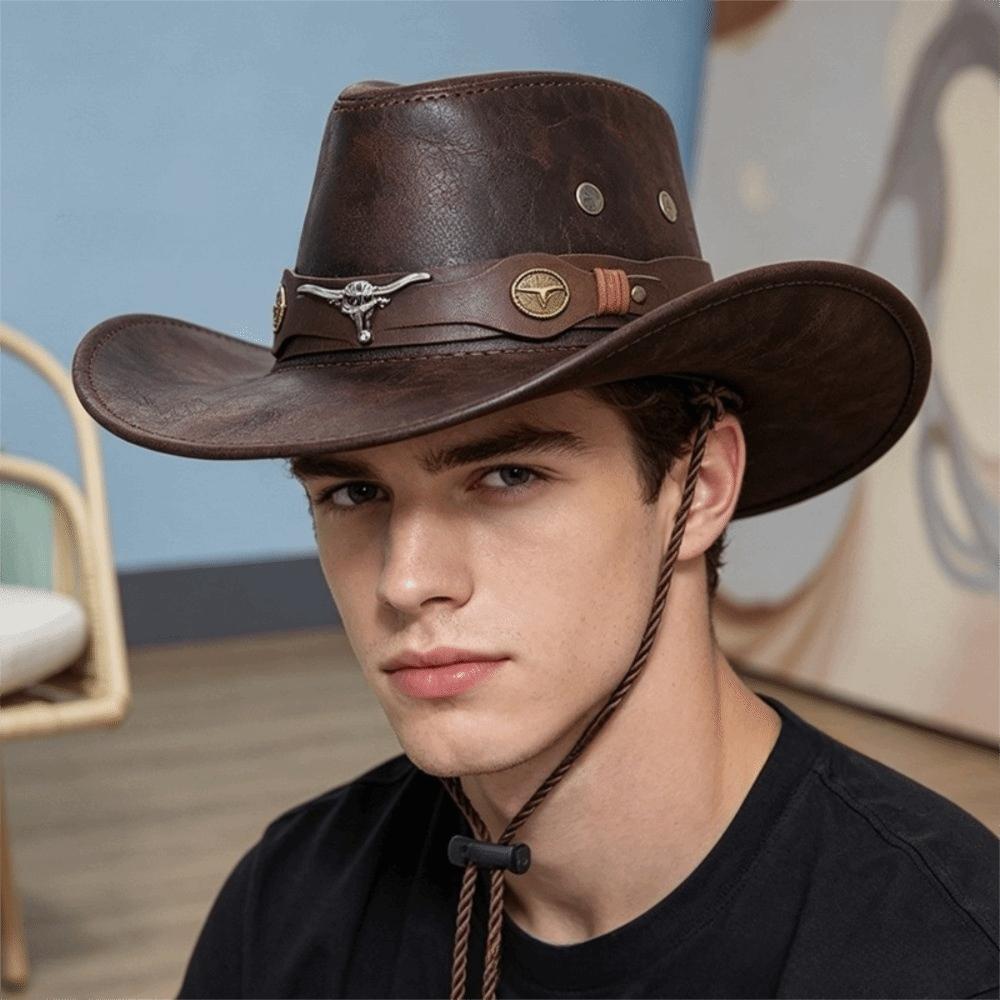 Ethnischer Stil Western Cowboyhut Kunstleder Ritterhut Coole Schirmmütze Radfahren