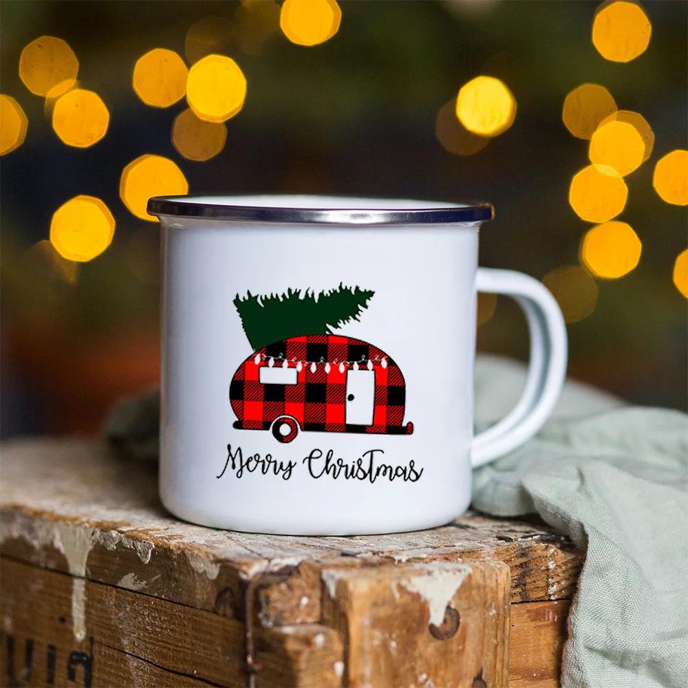 Snowman Deer Print Enamel Coffee Mugs Christmas Gifts New Year Party Wine Beer Juice Drink Tea Cups Mug Home Kitchen Drinkware