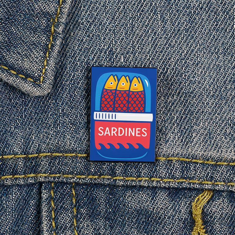 Sardine Can Art Enamel Pin Creative Cartoon Fish Brooch Cute Lapel Badge for Backpack Jacket Hat DIY Accessory