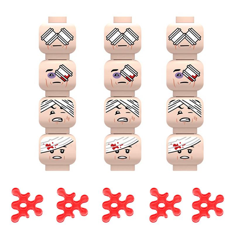 MOC Militär Zombie Verletztes Gesicht Zubehör Bausteine Armee Soldaten Figuren Kopf Emotionale Waffe Teile Mini Steine Spielzeug