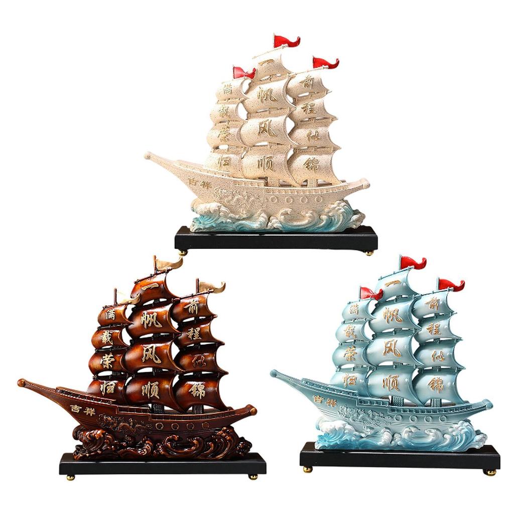 Chinese Sailboat Statue Fine Craftsmanship Decorative Artwork Feng Shui Ornament for Bedroom Table Living Room Study Office