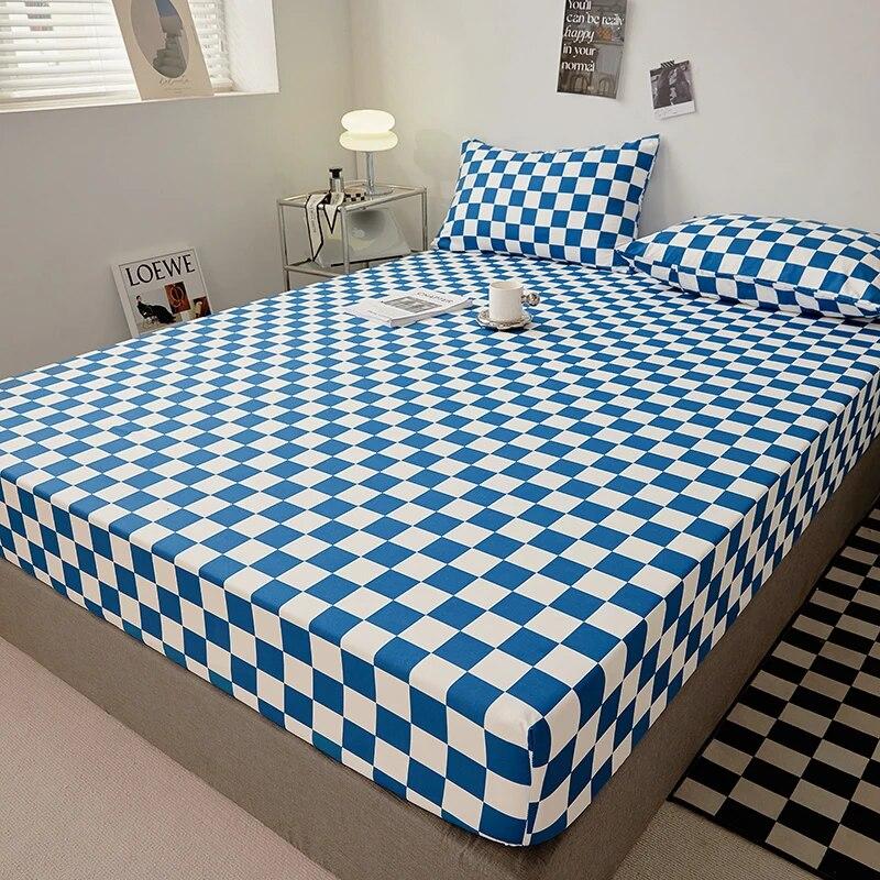 Cotton Fitted Sheet Soild Color with Elastic Band Non Slip Adjustable Mattress Cover Soft Comfortable for Double King Queen Size