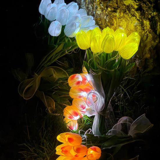 Flores Artificiales Tulipanes LED, Ramo Brillante de Mano con Pétalos Suaves, Tallo Flexible Luz Ambiental, Regalo Romántico Decoración del Hogar Dormitorio Ambiente