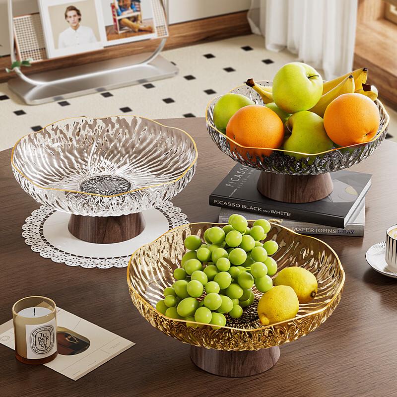 ZISIZ Wood Grain High-Foot Floral Fruit & Snack Plate