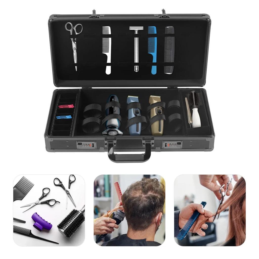 Hairdressing Tool Kit Barber Travel Organizer Tool Box Salon Clipper Trimmer Holder Organizer Box with Shoulder Strap & Lock