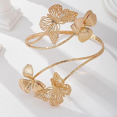 Metal Butterfly Flower Arm Cuff Gold Color Spiral Arm Bracelet Floral Open Cuff Armlet  Gifts