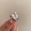 Gothic Irregular Bright Face Wide Edge Rings for Women New Fashion Creative Hollow Geometric Pleated Ring Party Jewelry