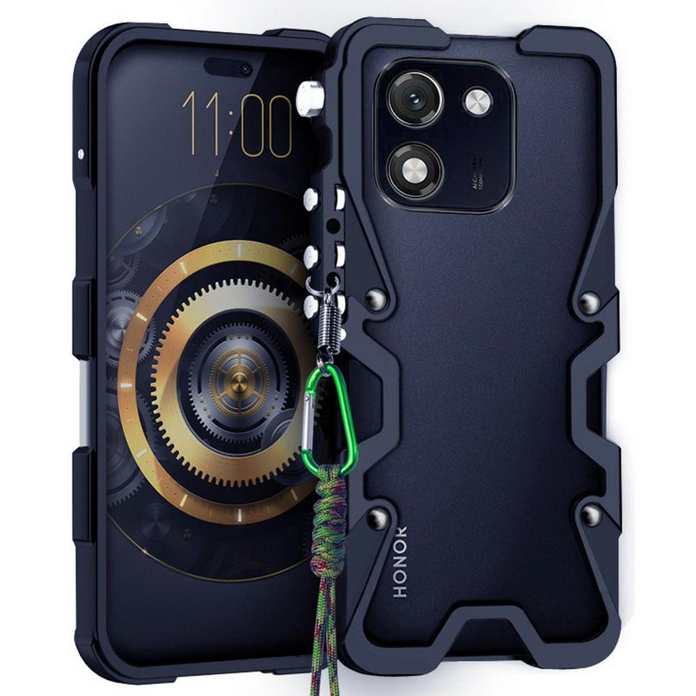 

For Honor X70i Bumper Case Aluminium Alloy Metal Phone Shell Cover with Strap Black