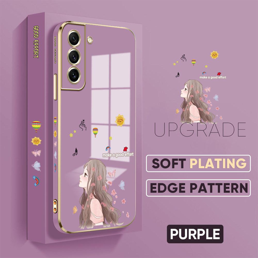 Cartoon Lovely Butterflies Girl Square Edge Pattern Casing Plated Phone Shell Luxury Plating Soft Phone Case for iPhone Motorola Moto OnePlus Samsung