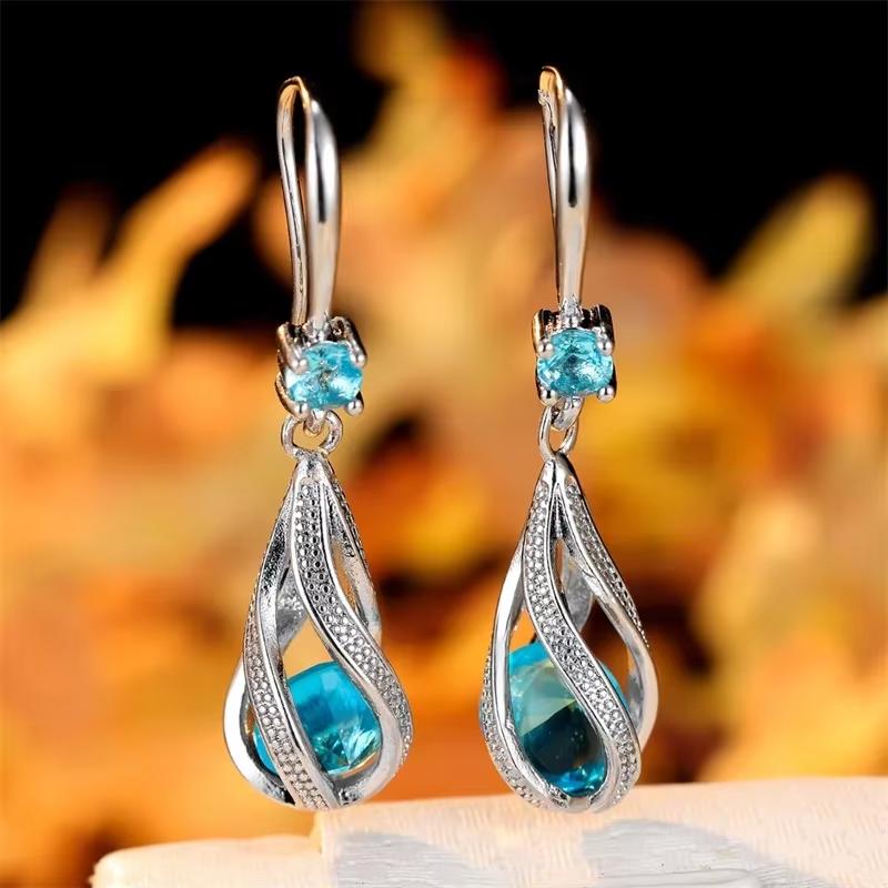 Obega Silver Plated Teardrop Dangle Earrings with Colorful Zircon for Women Fashion Wedding Jewelry