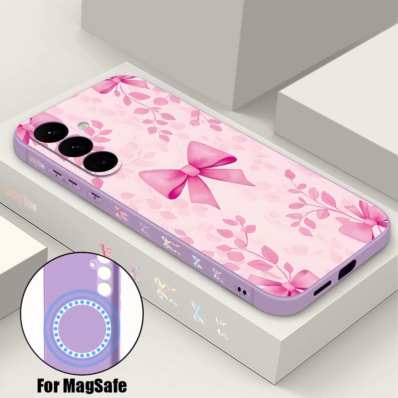 

Cute Cartoon Bowknots Print Case For Samsung Galaxy S26 S25 Ultra S24 S23 FE S22 Plus S21 Built-in Metal Plate Magnetic Silicone Cover Samsung S26 Plus фиолетовый