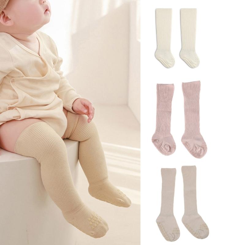 Anti-Rutsch Boden Socken für Kleinkind Mädchen Jungen Unisex Überknie Socken Säugling gekämmte Baumwolle Gummisohlen Socken für Innen