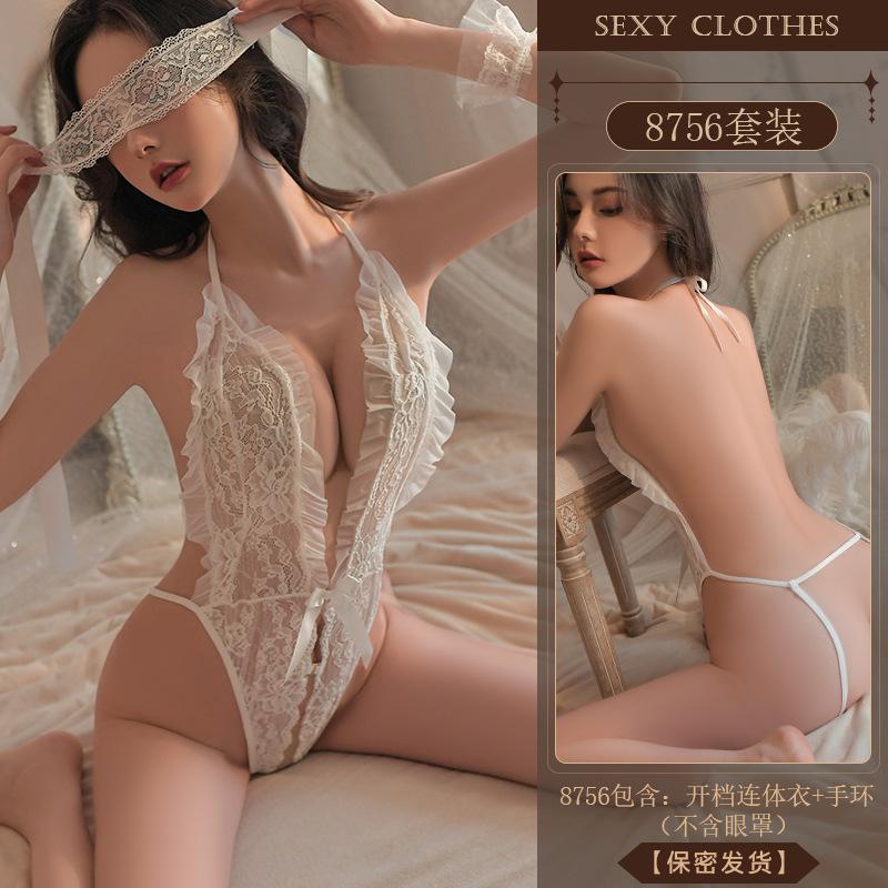 Erotic Underwear, Sexy Lace Seductive Jumpsuit, Women's Hot Cut-out Large-sized Pajamas, No-take Uniform 8756