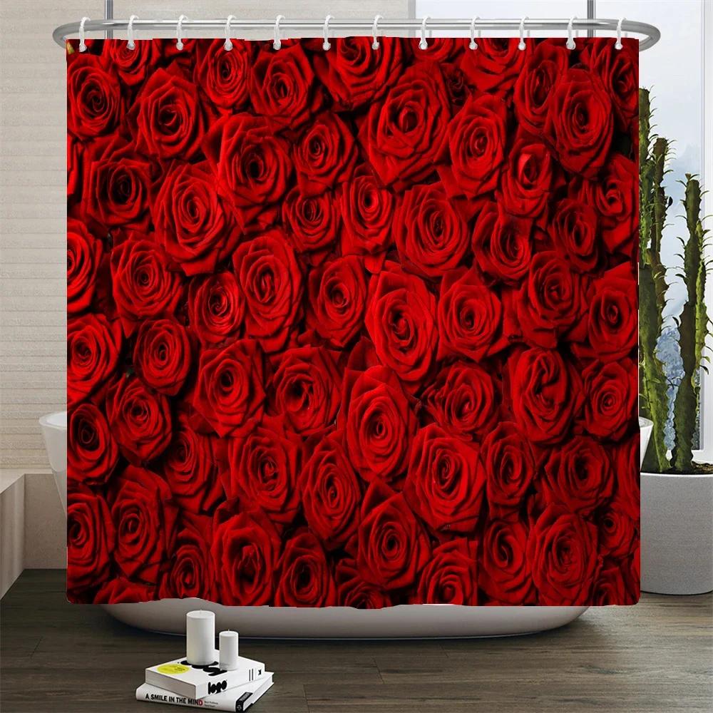 Romantic Rose Garden Print Water-resistant Shower Curtain with Lush Floral Design for Romantic and Serene Bathroom Decor