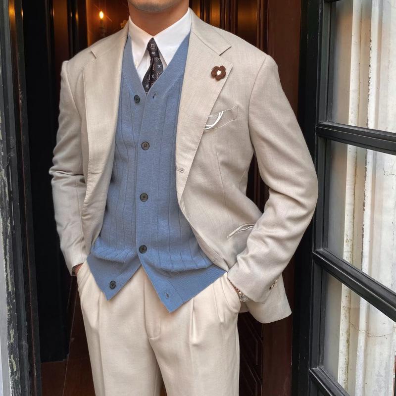 Koreański Męski Sweter Kardigan Slim Fit - Dzianina Jesień/Zima