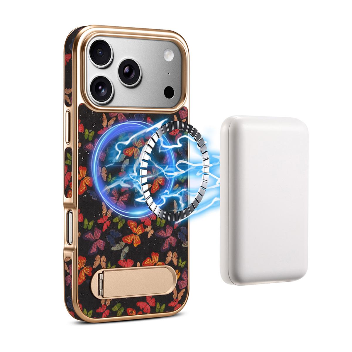 

DENIOR A25+4 For iPhone 17 Pro Max Case Compatible with MagSafe Butterfly PU Leather PC TPU Kickstand Phone Cover