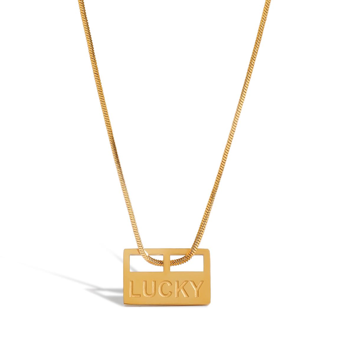 

Yori Stainless Steel LUCKY Square Alphabet Necklace 18K Gold Color Stainless Steel Exquisite Premium Jewelry Gift