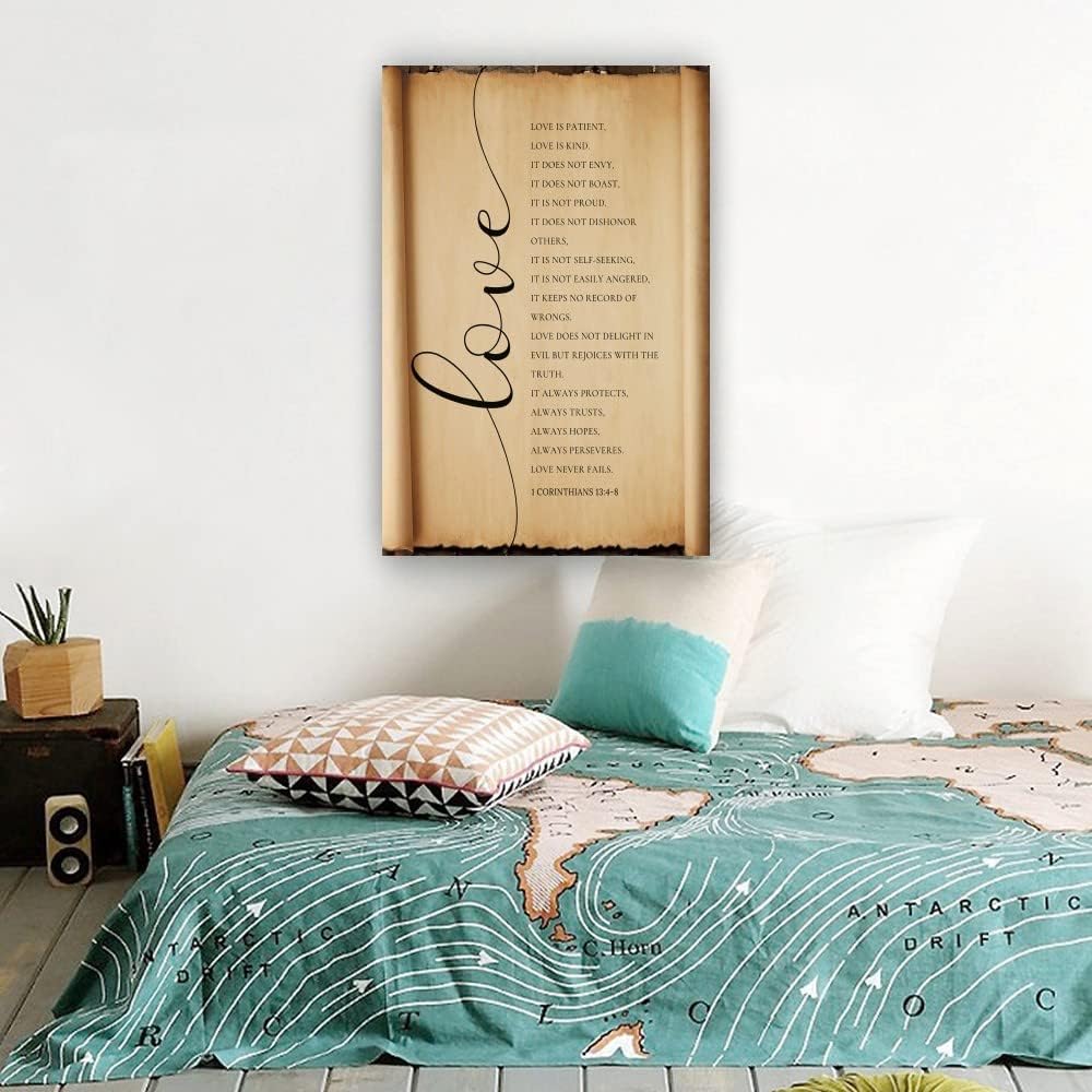 Love Is Patient Love Is Kind Wall Art 1 Corinthians 13 4-8 Poster Canvas Prints Wall Bedroom Artwork Pictures Modern Farmhouse Bathroom Decor for