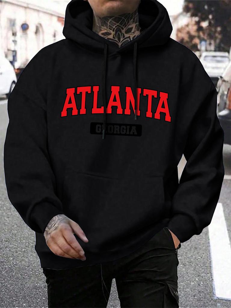 Atlanta Georgia Atlanta Georgia Stampa Felpa da Uomo Harajuku Casual Felpa con Cappuccio Moda Felpa Larga Vintage Top in Pile