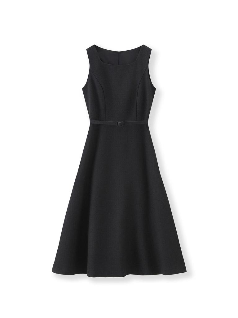 French High-End Square Neck Sleeveless Midi Dress with Waist-Gathering