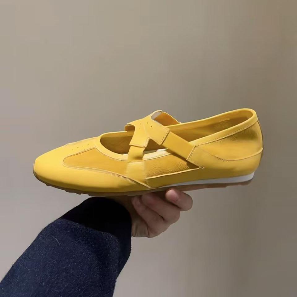 Sheepskin version~ Korean version of niche leather flat-bottomed Mary Jane shoes women's new versatile cross-belt casual ballet shoes