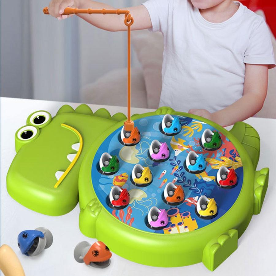 Magnetic Fishing Toy for Kids, Educational Early Learning Game, Parent-Child Interactive Fishing Board with Magnetic Rod for Boys and Girls (Green)