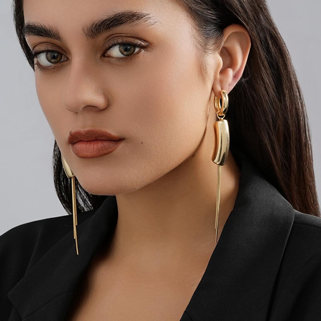 Gold Geometric Stylish Long Tassel Earrings For Women Design Asymmetrical