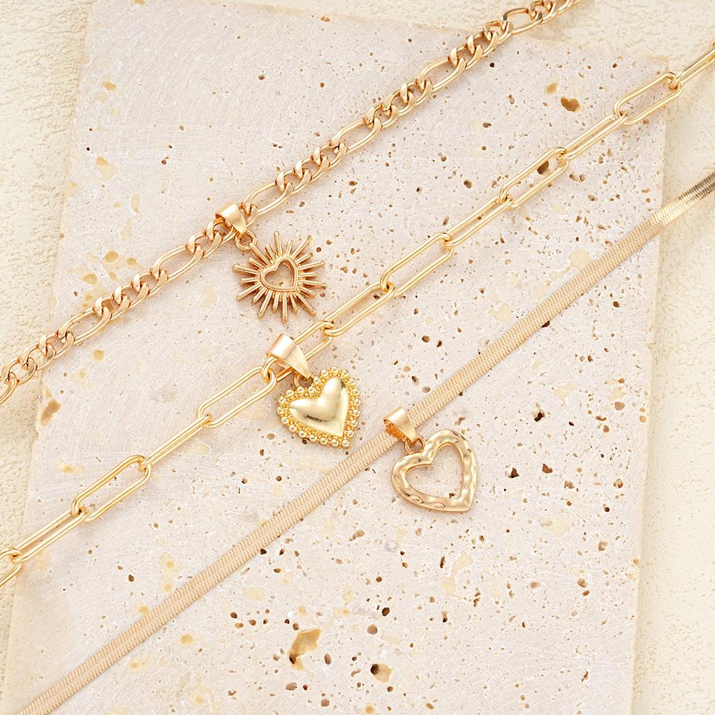 3Pcs/Set Boho Heart Pendant Necklace for Women European And American Copper Metal Gold Color Hollow Love Necklace Punk Jewelry