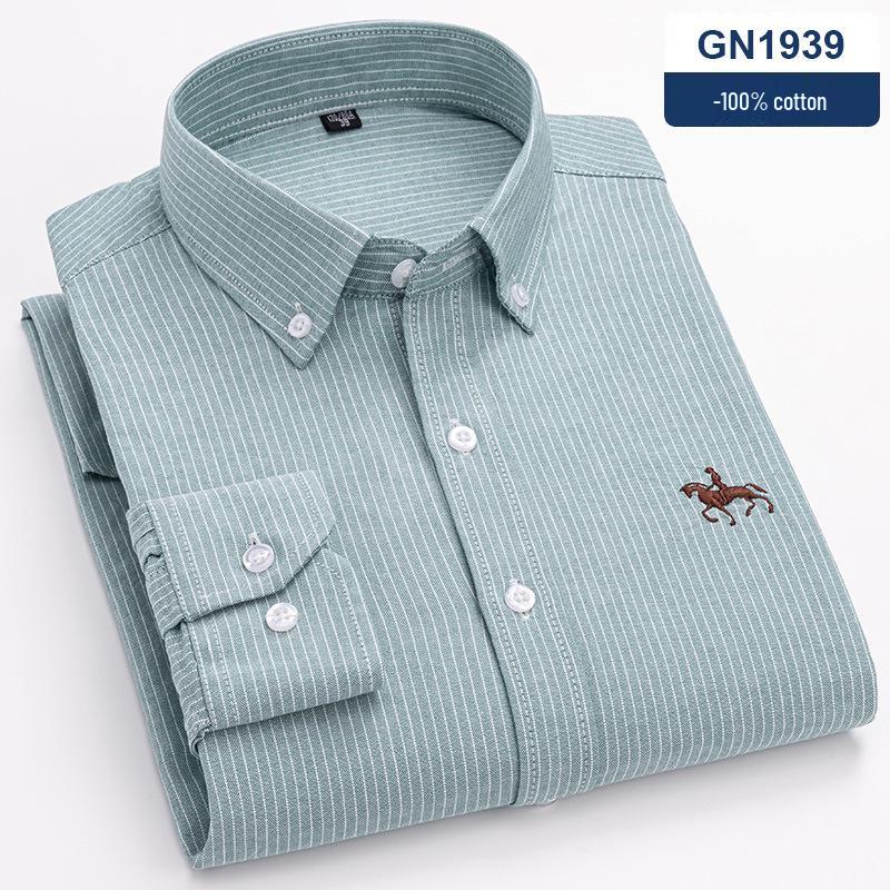 Men's 100% Cotton Oxford Long Sleeve Embroidered Casual Shirt
