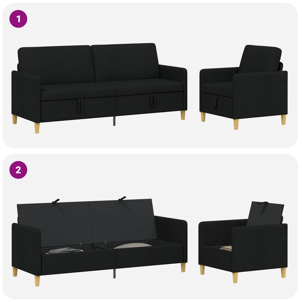 2 Piece Storage Sofa Set Black Polyester