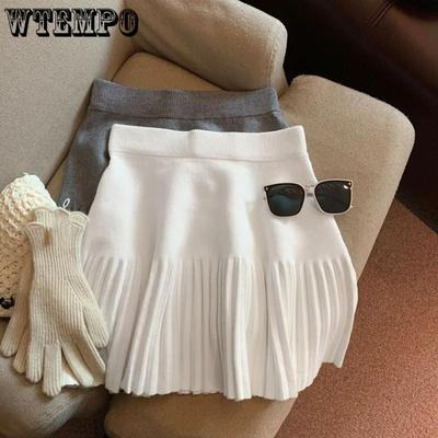 Faltenrock Damen Winter Hoch taillierter A-Linien-Strickrock Preppy Style Damenbekleidung