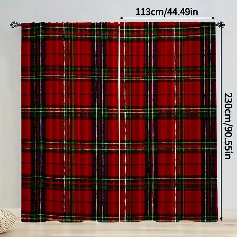 Modern Checkered Printed Curtains Pole Bag Bedroom Living Room Decoration Home Christmas Curtain Polyester Perfect For Sitting