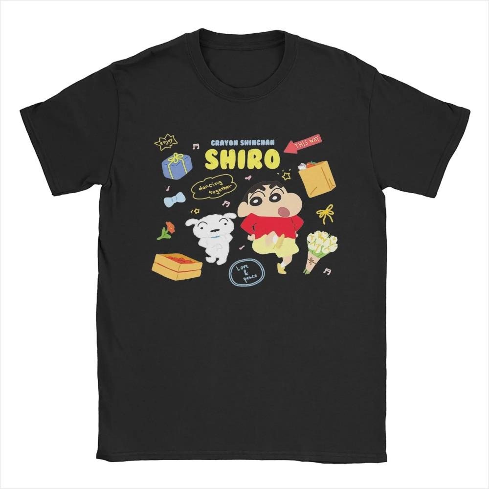 

Casual Shinchan & Shiro T Shirt Men s Cotton Short Sleeve Crayons Shin-chans Round Neck Summer Clothes XXXXXL чёрный
